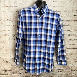 Buttoned Down Plaid Blue White Long Sleeve Button Down Supima Cotton Medium